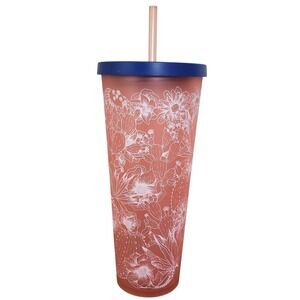 2019 Starbucks 24oz Venti Coral Soft Touch Cup Tumbler Floral Cactus Design
